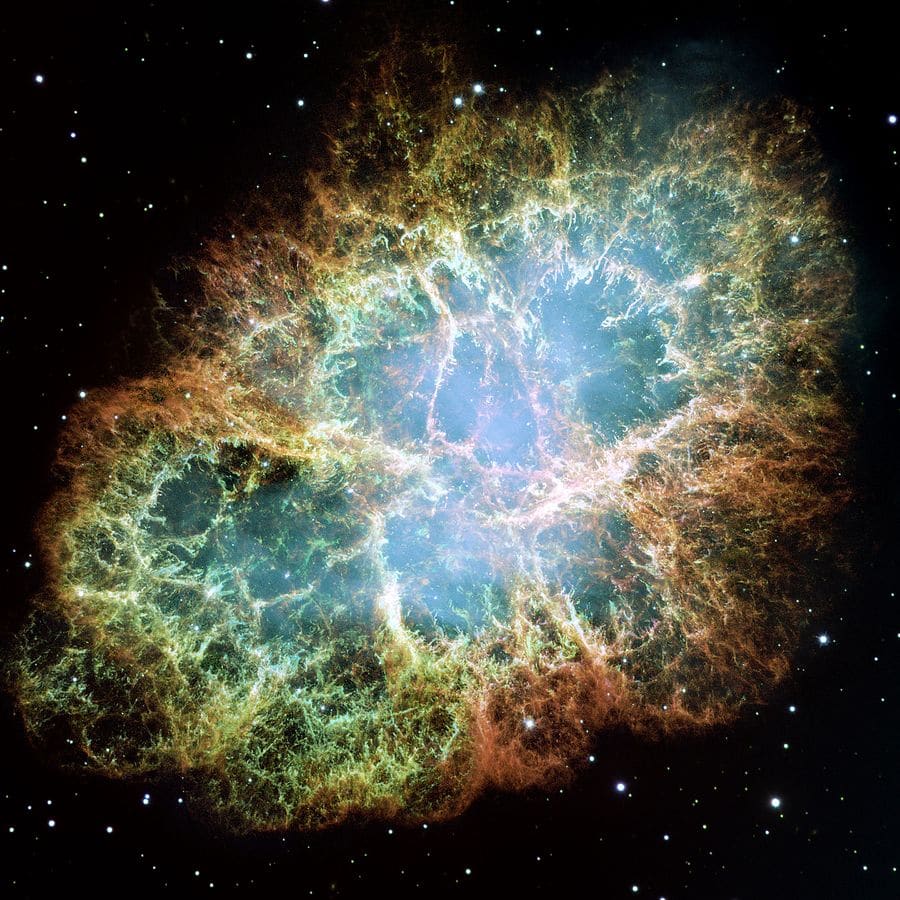 According to Chinese and Japanese astronomers, in 1054, a "guest star" appeared in the sky. It shone as brightly as the moon and was bright enough to be seen in the day. In 1999, NASA pointed the Hubble space telescope in the direction this light was reported. It saw the aftermath of a great explosion: the crab nebula. The remains of an exploded star.